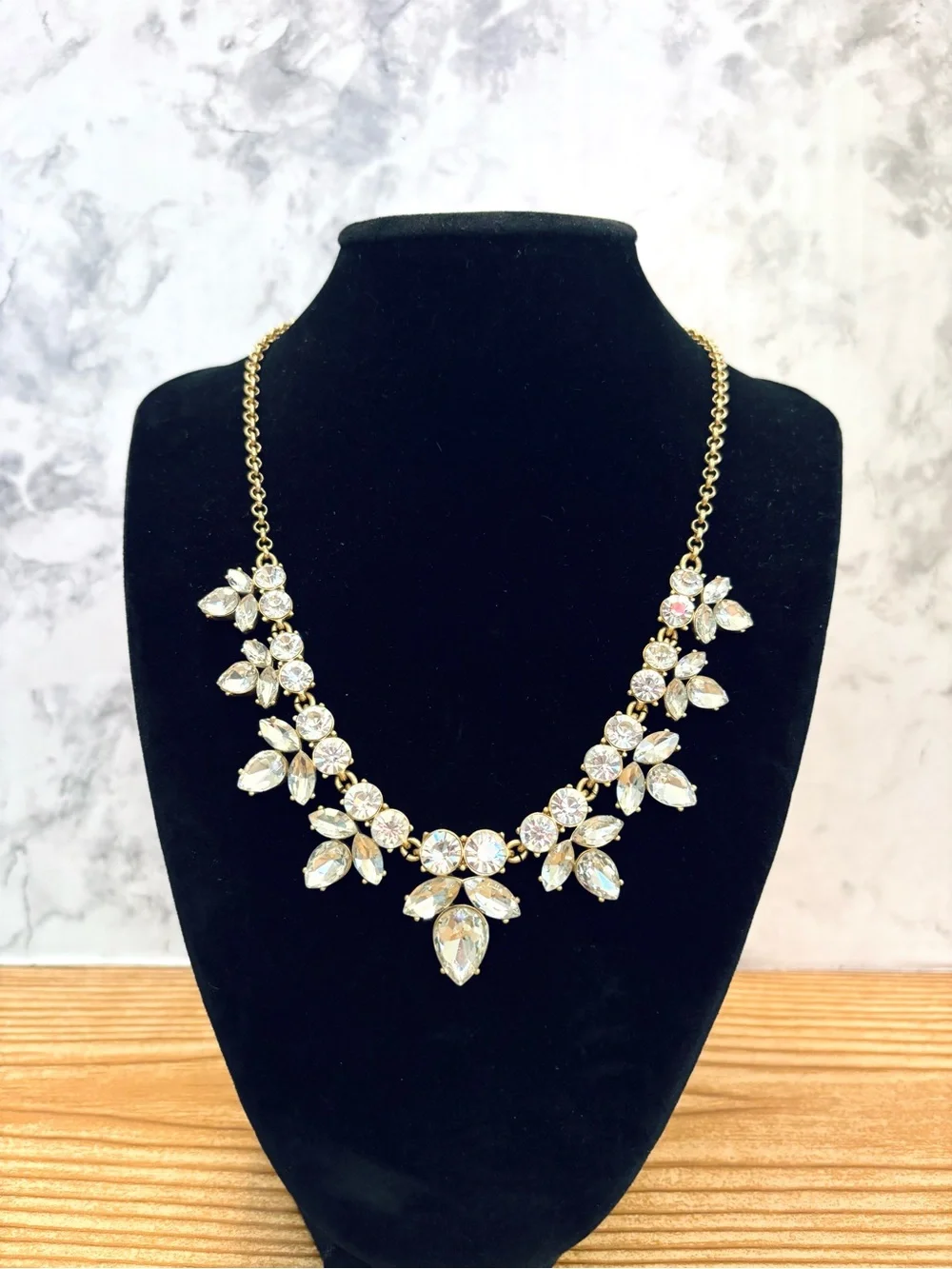 J. Crew Statement Crystal Rhinestone Necklace Gold Tone